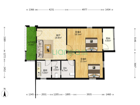 伦星大厦 2室1厅2卫 80平方