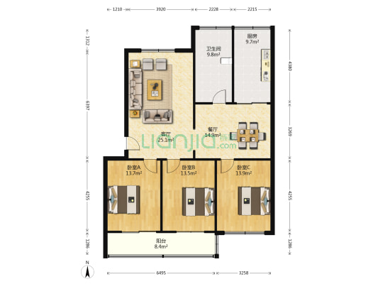检察院小区 3室2厅1卫 125平方