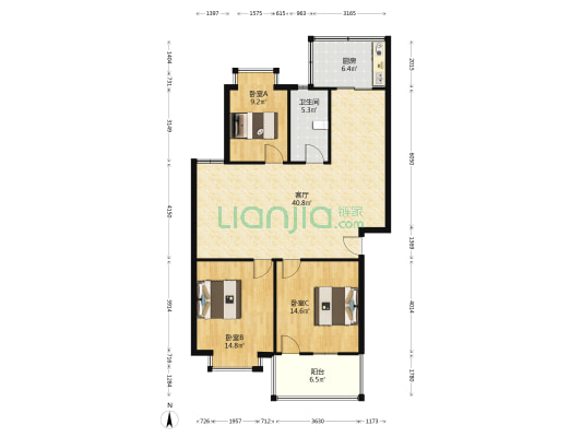 市教育局小区 3室1厅1卫 115平方