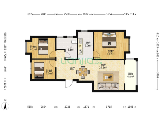 格拉斯香水小镇 3室1厅1卫 89平方