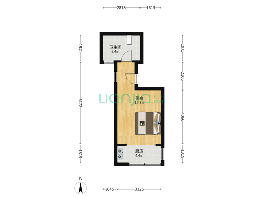 带装修一居室拎包入住 生活方便   。-户型图
