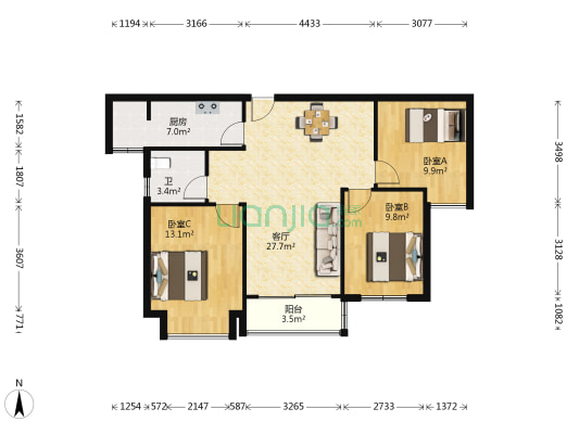 合景峰汇八期 3室1厅1卫 89平方