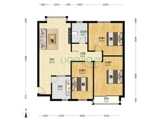定淮门大街12号 3室1厅1卫 124平方