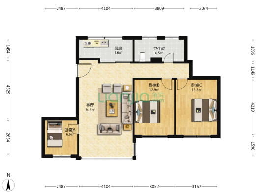 英伦河山三期 3室1厅1卫 102平方