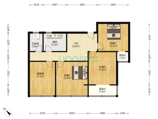 大安西滨河路1号 3室0厅1卫 98平方
