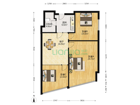 凯伦港湾中心 3室1厅1卫 122平方