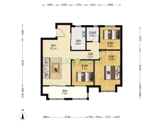 璟悦名邸 3室1厅1卫 93平方