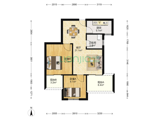 常发香城湾二期 2室1厅1卫 74平方