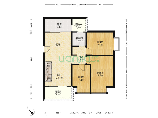 万科公园城市二期 3室1厅1卫 89平方