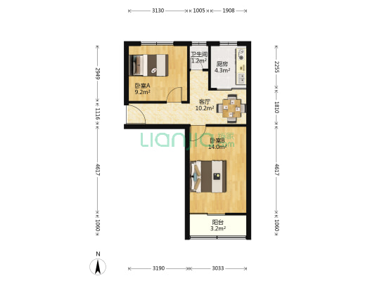 移动通信小区南院 2室1厅1卫 53平方