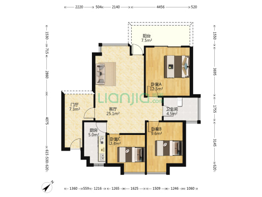 华侨城纯水岸一期多层 3室1厅1卫 88平方