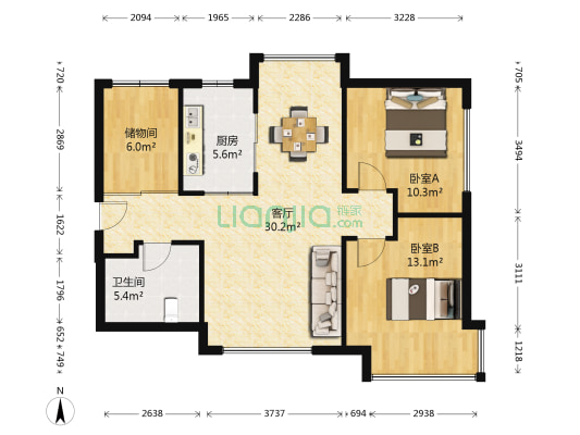 华润中央公园 2室1厅1卫 96平方