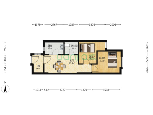城子大街90号院 2室1厅1卫 62平方