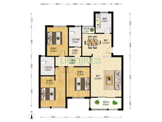 绿都锦苑 3室2厅2卫 120平方