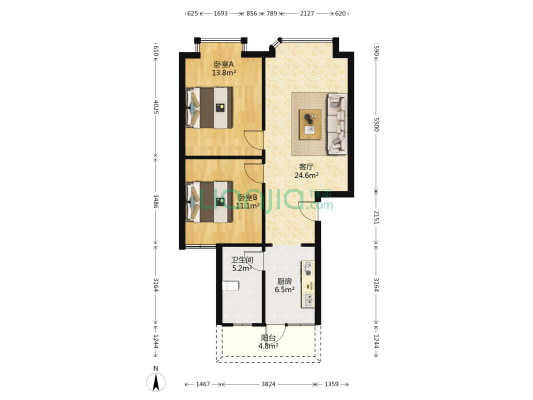 福顺大道7号 2室1厅1卫 76平方