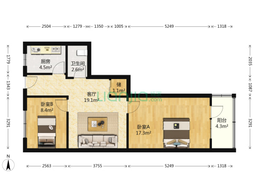 察慈小区 2室1厅1卫 68平方