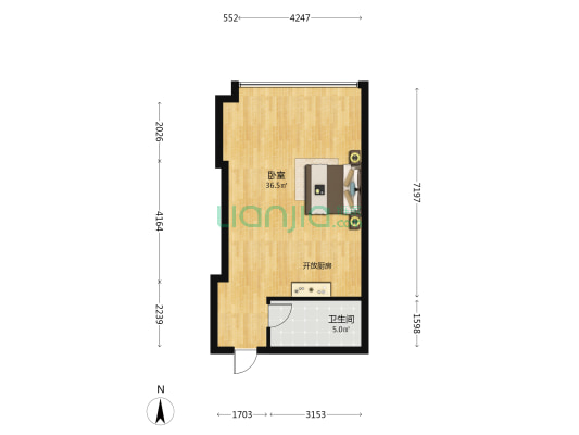 来福士广场 观雲 1室0厅1卫 69平方
