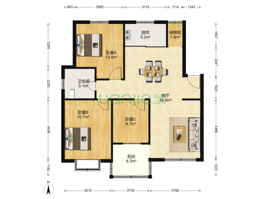 天筑家园南区 3室1厅1卫 110平方