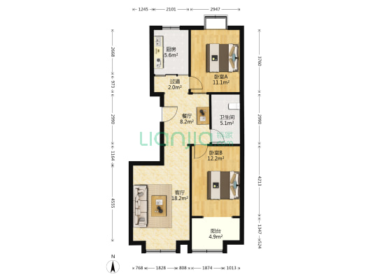 兰亭香苑 2室2厅1卫 97平方