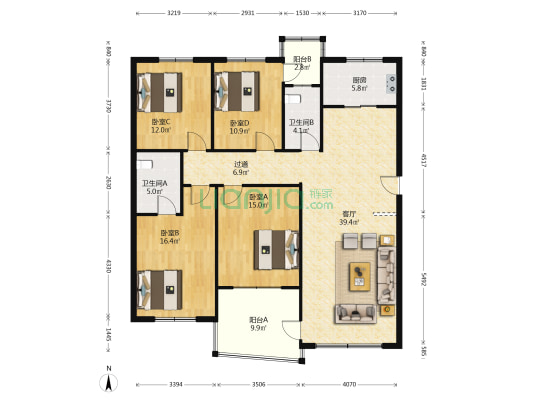 长泰花苑 4室1厅2卫 146平方