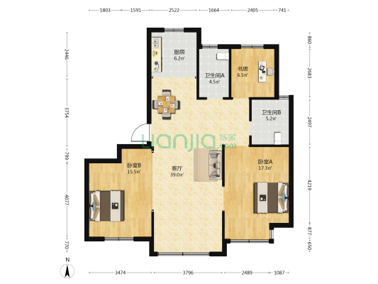 马桥小区 3室1厅2卫 133平方