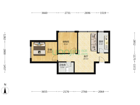 五联新公寓 1室1厅1卫 66平方