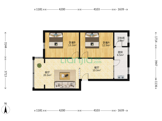 团结街164号 2室2厅1卫 83平方