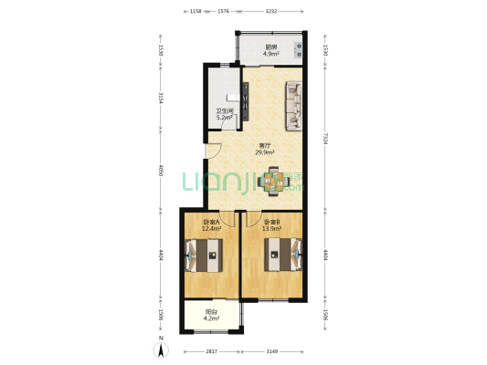 庐东公寓 2室1厅1卫 84平方