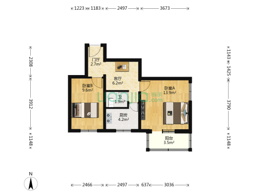 中信所小区 2室1厅1卫 58平方