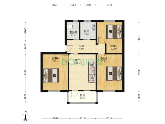 东陈岗工行宿舍 3室1厅1卫 82平方