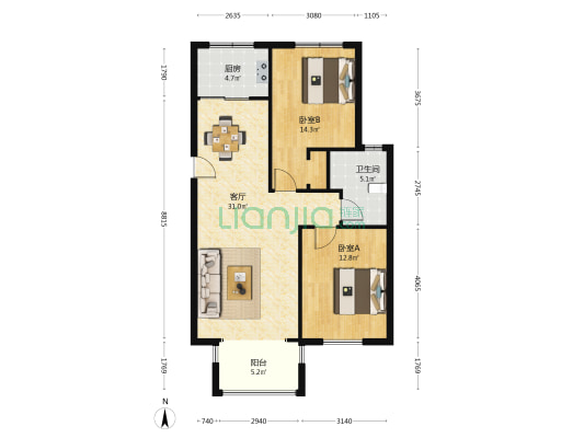 裕隆公寓二期 2室1厅1卫 105平方