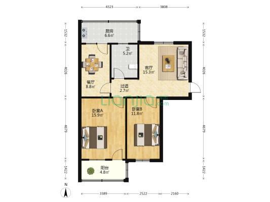 瑞贝卡家属院 2室2厅1卫 80平方