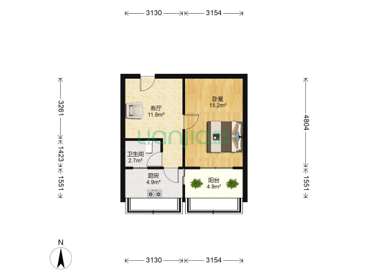 宝力小区 1室1厅1卫 48平方