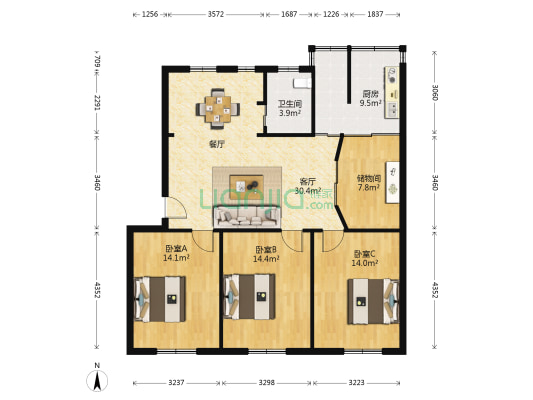 湖滨东路 3室1厅1卫 115平方