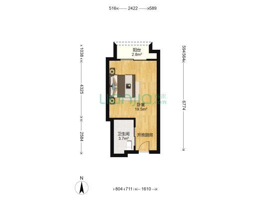 西苑广场 1室0厅1卫 35平方