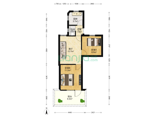 光明馨苑 2室1厅1卫 54平方