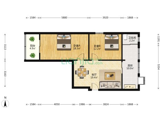 珞南工商所宿舍 2室1厅1卫 73平方