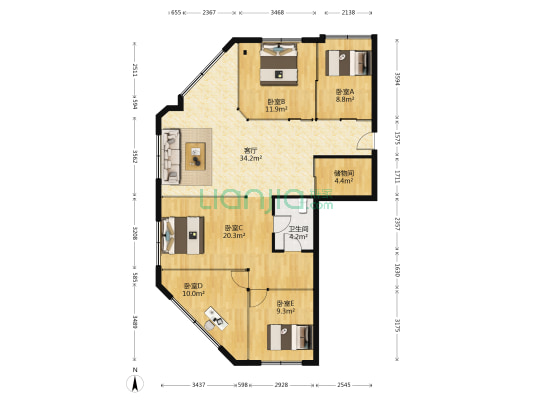 龙翔广场 5室1厅1卫 137平方