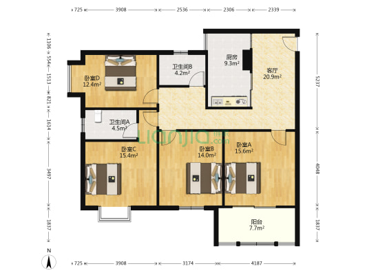 金碧花园 4室1厅2卫 130平方