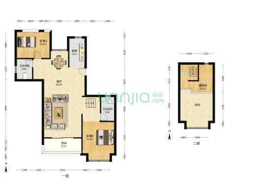 中建桃李九章 2室1厅2卫 135平方