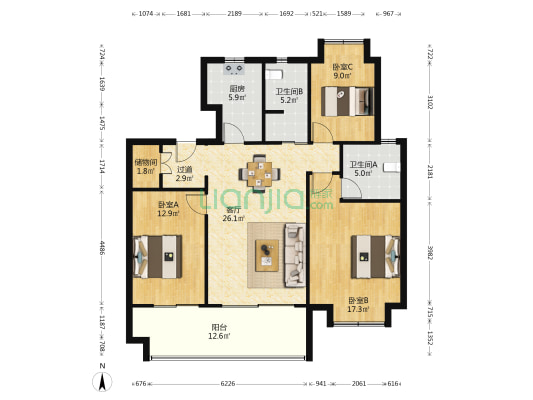 德诚翠珑湾 3室1厅2卫 124平方