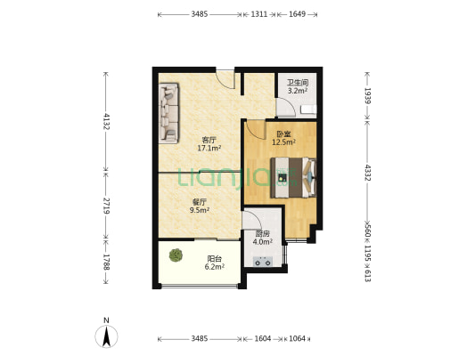 清阁苑 1室2厅1卫 73平方