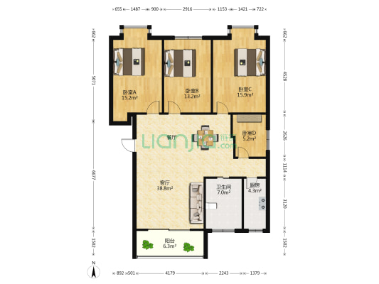 惠安新苑 4室1厅1卫 126平方