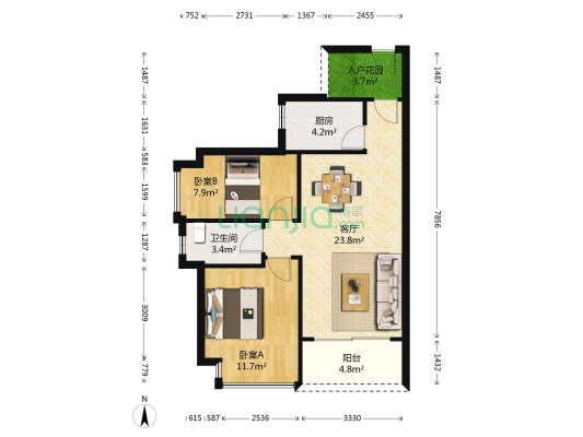 天福花园 2室1厅1卫 69平方