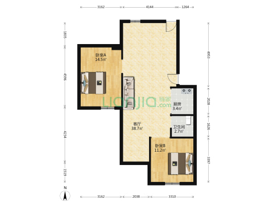 恒基宏小区 2室1厅1卫 44平方