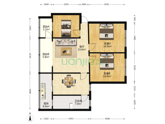 市建三分公司家属院 3室2厅1卫 103平方