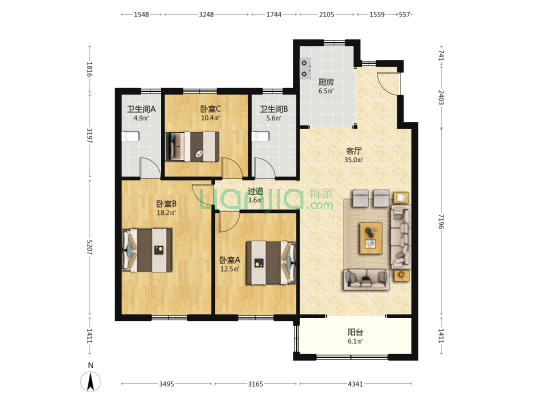 观澜郡 3室1厅2卫 127平方