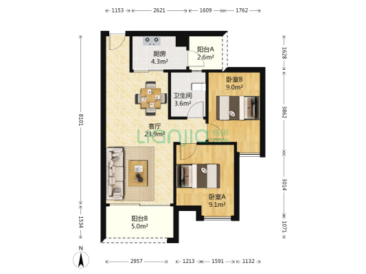 诚杰壹中心 2室1厅1卫 75平方