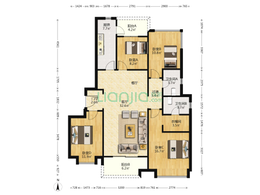 中海锦江城花涧Ⅳ期 4室1厅2卫 138平方