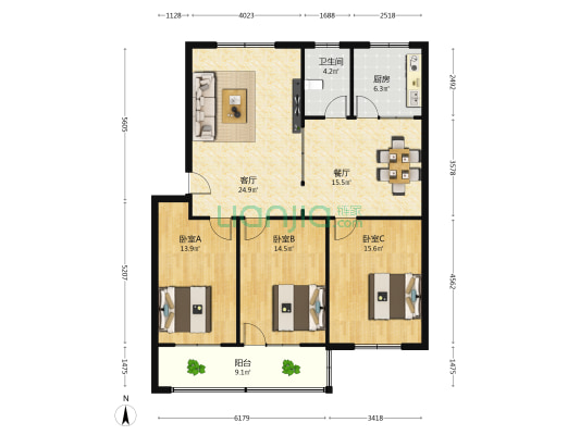 房管局6号院 3室2厅1卫 129平方